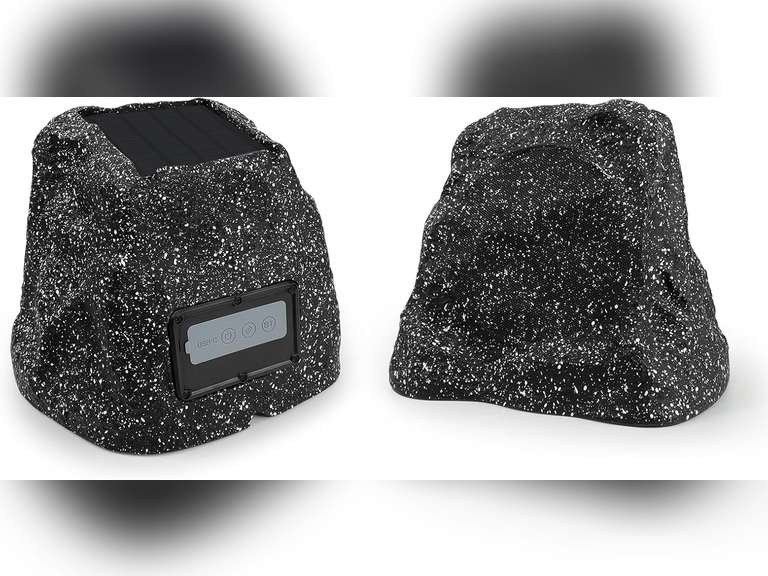 STUDIOFINIX 6.5" Rock Speakers Outdoor Waterproof - 5.3 Bluetooth Wireless Speaker Solar Powered Max Peak 200W for Garden,Patio,Deck,Pool,Backyard (Gray 1 Pair) 200