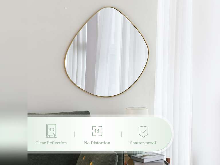 Irregular Wall Mirror Metal Gold Framed Wall Mirror for Living Room Bedroom Bathroom Entryway Wall Decor 31.5"*32" BKS002Gold 130