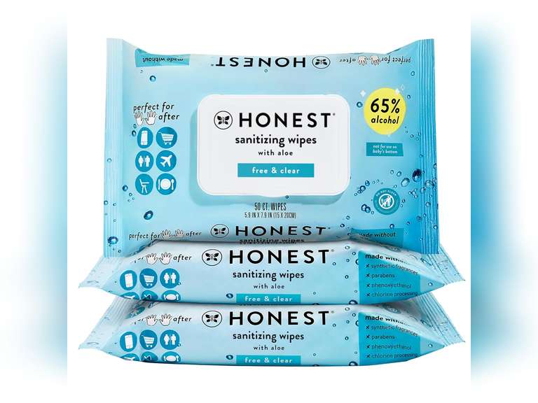 The Honest Company Fragrance Free Sanitizing Alcohol Wipes | Antibacterial + Safe for Hands | Kills 99% of Germs, Made With Aloe | 150 Count (3 Packs of 50) 15