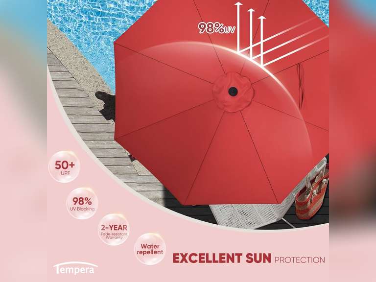 Tempera Patio Market Outdoor Table Umbrella with Push Button Tilt and Crank,Large Sun Umbrella with Sturdy Pole&Fade resistant canopy,Easy to set 34