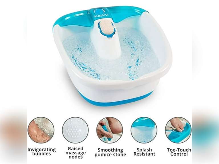 Homedics Bubble Mate Heated Foot Spa Bubble Foot Massager with Raised Massage nodes and Removable Pumice Stone 30