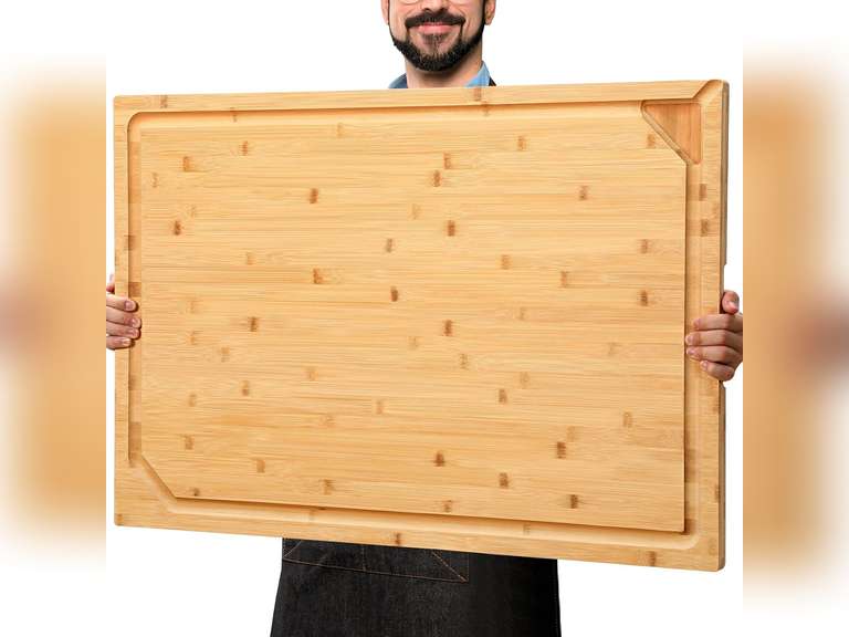 36 x 24 Extra Large Bamboo Cutting Board for Kitchen, Cutting Board Stove Top Cover with Handle, Butcher Block Chopping Board with Juice Groove, Large Charcuterie Board Over the Sink 76