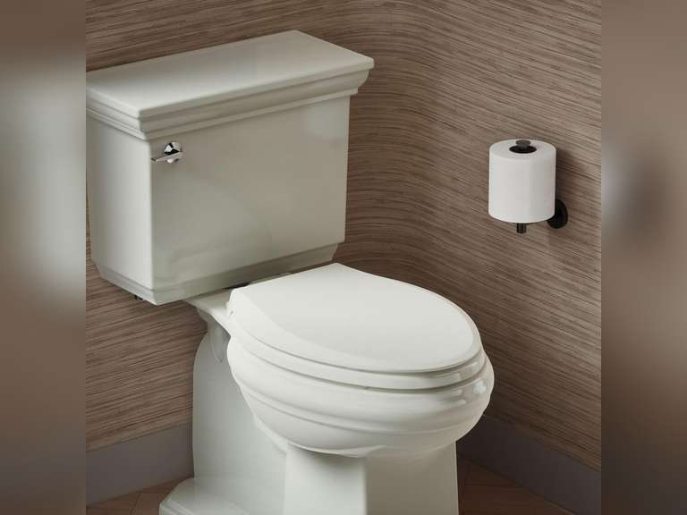 KOHLER 4636-RL-NY Cachet ReadyLatch Elongated Toilet Seat Slow Close, Soft Close Toilet Seat Quiet Lid, Contoured Grip-Tight Bumpers Installation Hardware, Apartment Essentials, Dune 64