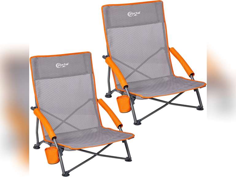 PORTAL Beach Chairs for Adults Camping Low Lightweight Portable Chair with Cup Holder Mesh Back Carry Bag for Outdoor Sand Lawn Travel Picnic Festival Concert, 350LBS 80