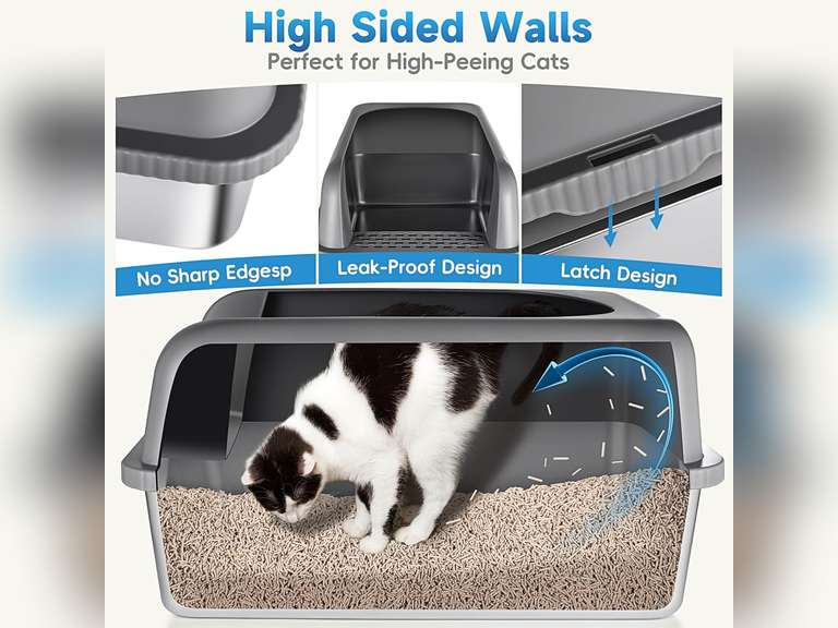 2 Pack Stainless Steel Cat Litter Box with Lid, XL Extra Large Metal Box for Big Cats, 24" L x 16" W x 12" H, Enclosed Litter Box High Sided, Non-Sticky, Include Litter Scoop 69