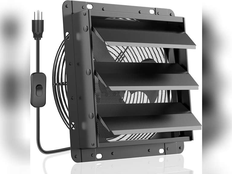 HG Power Upgraded 10 Inch Shutter Exhaust Fan, 647CFM Low Noise Shed Exhaust Fan with Mesh Screen for Basement, Gable, Chicken Coop Ventilation Use, Black 66