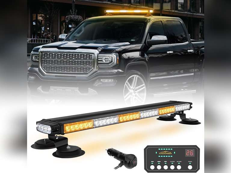 XRIDONSEN 28.4" 80 LED Roof Top Strobe Light Bar Amber White Emergency Warning Hazard Safety Double Side Traffic Advisor Lights w/Controller Magnetic Base for Plow Trucks Construction Vehicles Wrecker 72