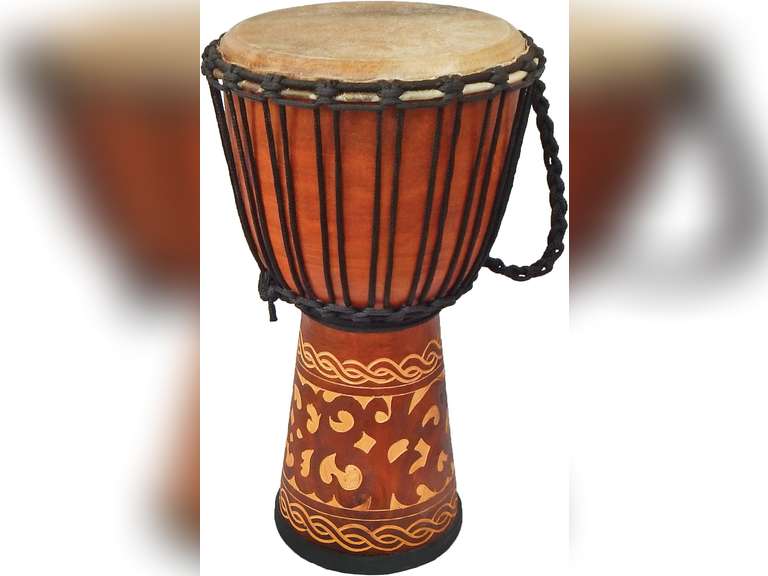 Terre Percussion Djembe Standard line carve Handmade Drum Circle Instrument, Carved Mahogany, 20" tall, 10" head, NK149 135