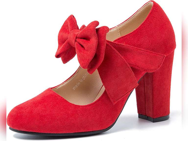 MAIERNISI JESSI Women's Bowknot Mary Jane Block Heel Round Pumps Closed Toe Dress Shoes size 9 34