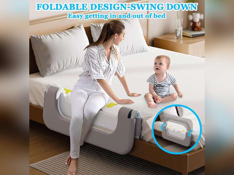 (Similar)Baby Bed Guard Rail for Toddler - Adjustable Heights, Swing Down Bedrail, Extra Tall Child Safety Side Railing Guards for Kids - Toddler Bed Rail for Queen, King, Twin, and Bunk Size Beds (32 inch) 34