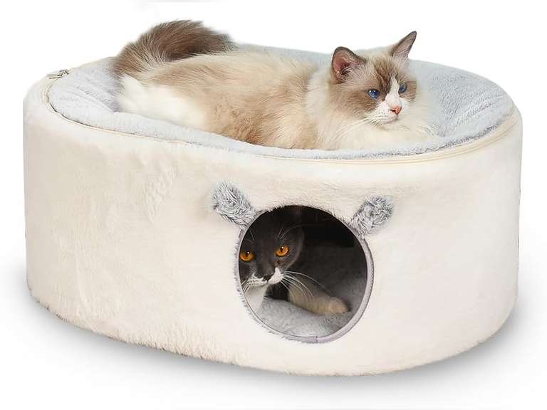 Cat Bed for Indoor Cats, Fluffy Cat Cave Large Enclosed Cat House Pet Bed Hammock with Removable Washable Cover for Sleeping Cat, Kittens, Small Dog, Oval Cat Hideaway 34