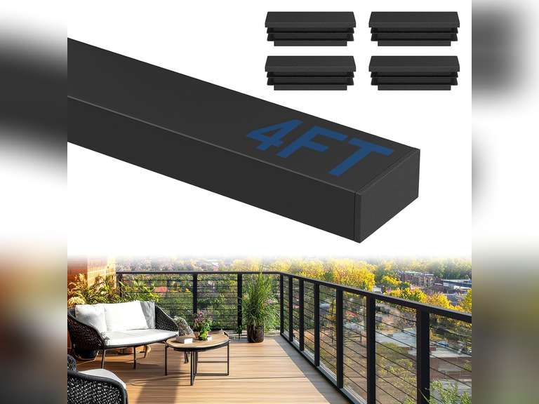 4' Rectangular Cable Railing Handrail, Black Stainless Steel Handrail ...