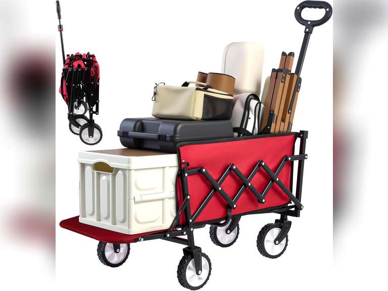 MAZING Collapsible Foldable Wagon with Tailgate Extended, 300lbs Heavy Duty Portable Lightweigh Utility Folding Wagon Cart for Grocery, Camping, Garden, Fishing 40