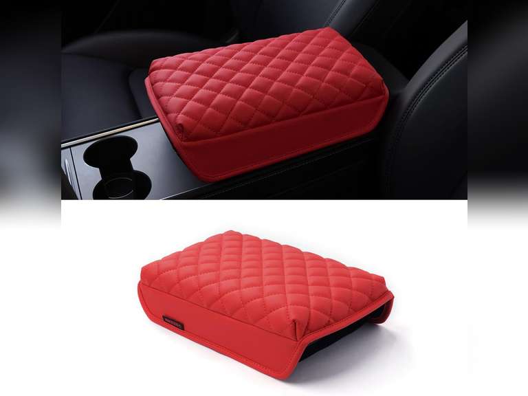 KMMOTORS Model y, Model 3 Center Console Cover Quilting red, Armrest Cushion, Console Protector, Vegan Leather, Accessories for Model Y and Model 3 (Red) 33