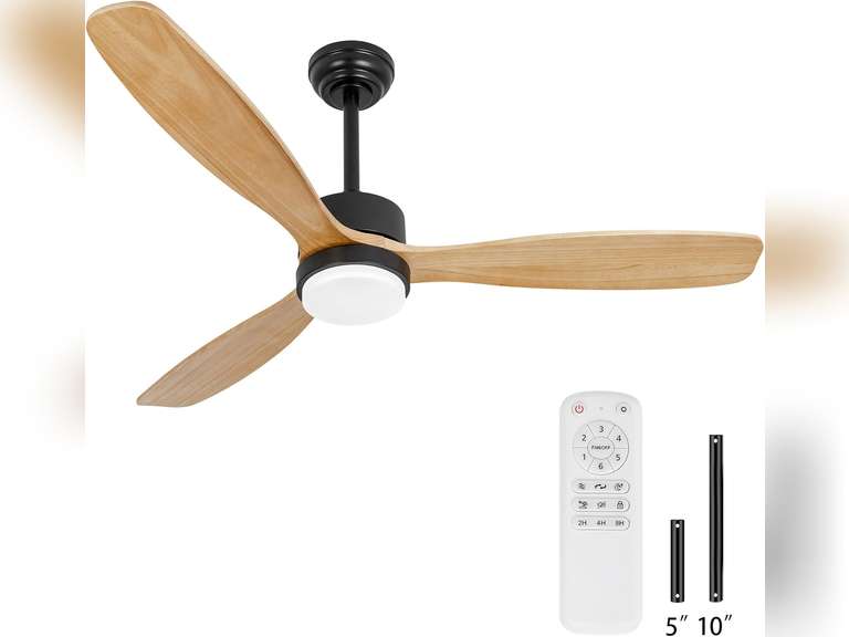 52inches Ceiling Fan with Lights,Wood Downrod Ceiling Fans with Remote Control,Dimmable Light,3 CCT,6 Speeds,Noiseless DC Motor,2 rods,Ceiling Fan for Bedroom,Living Room,Office,Indoor 133