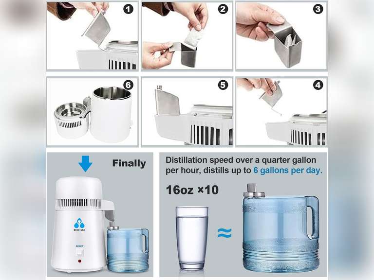 DC HOUSE 1 Gallon Water Distiller Machine, 750W 4L Pure Distilled Water Maker Machine for Home Countertop Table Desktop, Drinking Purifier for Home Kitchen CPAP Hmidifiers with Pastic Container 79