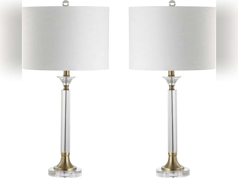 JONATHAN Y JYL5039A-SET2 Set of 2 Table Lamps Mark 28" Crystal/Metal LED Table Lamp Contemporary Bedside Desk Nightstand Lamp for Bedroom Living Room Office College Bookcase, Clear/Brass Gold 293