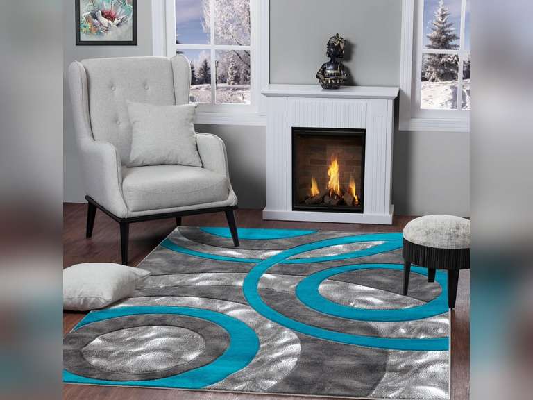 (Similar)Area Rug Modern 6x9 Turquoise Circles Geometry Soft Hand Carved Contemporary Floor Carpet Fluffy Texture for Indoor Living Dining Room and Bedroom Area 85