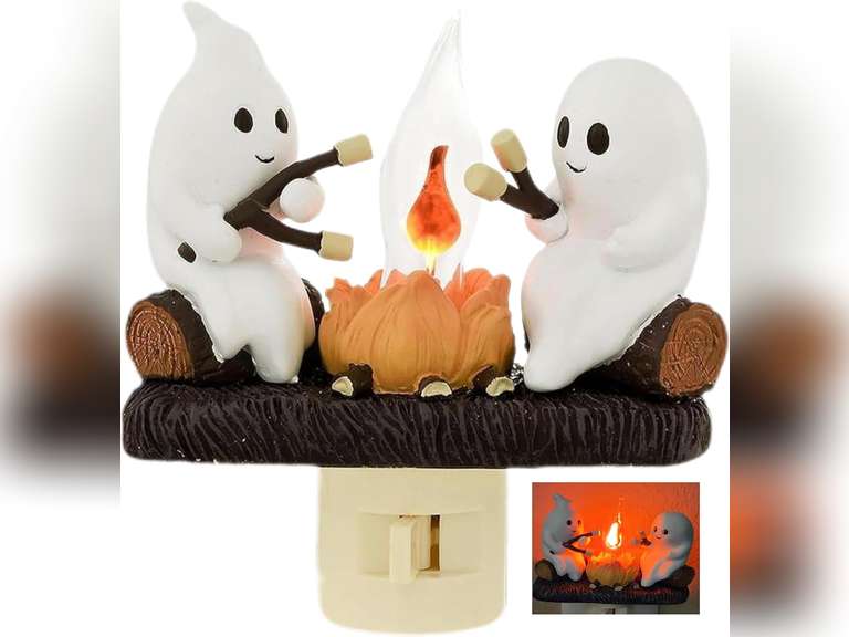 Ghost Campfire nightlight, Flickering Night Light, Spooky Fire Marshmallow Night Light, Funny Halloween Decor Nightlight Indoor,nightlight Plug in Cute 16