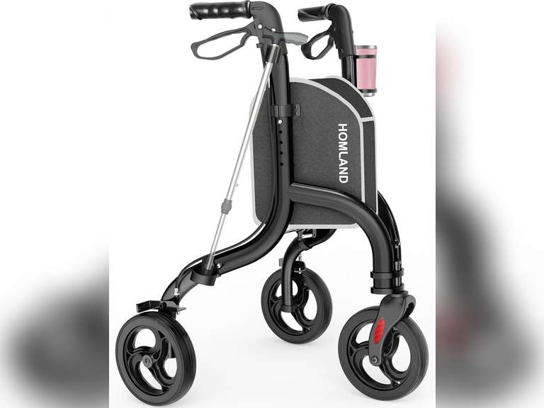 3 Wheel Walkers for Seniors, Foldable Wheeled Rollator with Cane Hold ...