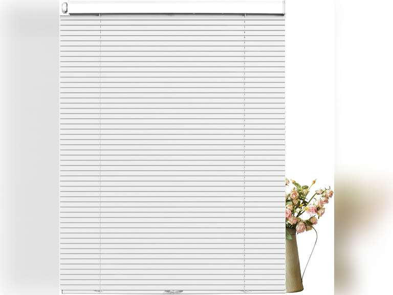 No Tools Cordless Aluminum Mini Blinds for Windows 1" No Drill Metal Room Darkening Horizontal Window Blinds No Screws Venetian Custom Window Shades for Home Office Door,White 50