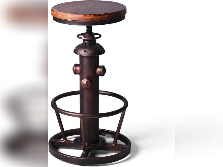 Vintage Swivel Bar Stool Industrial Coffee Kitchen Dining Chair Fire Hydrant Design Height Adjustable 24.8-30.7inch Solid Wooden Seat 139