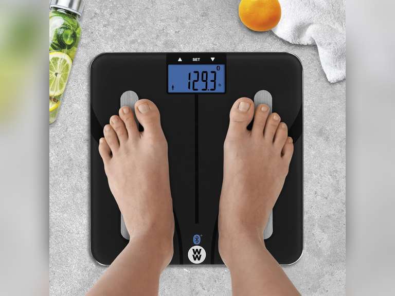 Weight Watchers Scales by Conair Smart Scale for Body Weight, Digital Bluetooth Smart Bathroom Scale with Body Fat, Muscle, and BMI in Black 61
