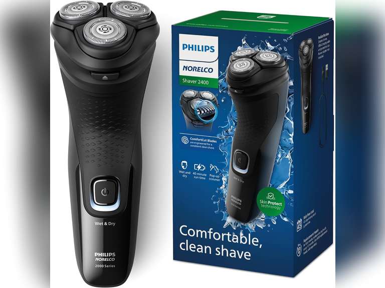 Philips Norelco Shaver 2400 Series, Wet and Dry Electric Shaver, Pop-up Trimmer, P-Cap, Deep Black, Model X3001/90 40
