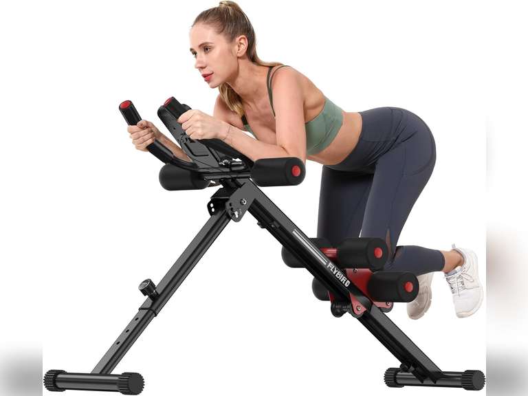 FLYBIRD Ab Workout Equipment, Adjustable Ab Machine Full Body Workout for Home Gym, Strength Training Exercise Equipment for Body Shaping Foldable Waist Trainer Suitable for Beginner Red 110