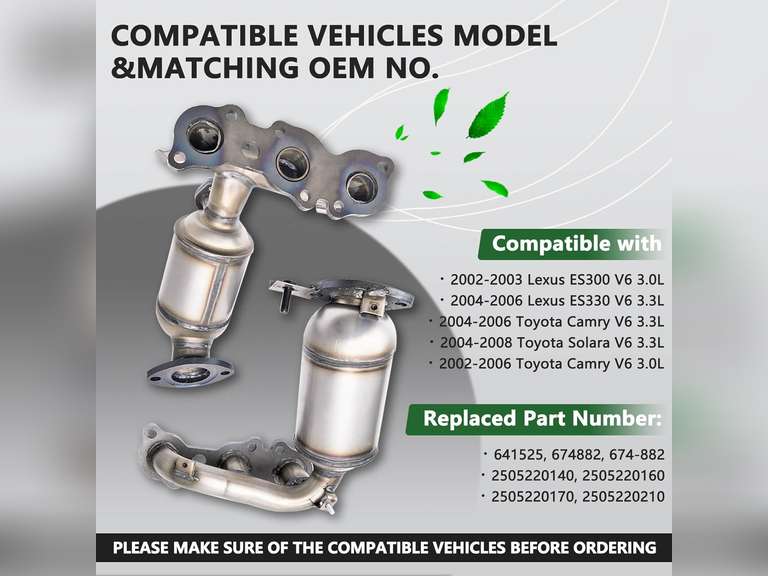Front Left & Right Catalytic Converter Compatible with 2002-2006 Toyota Camry, 2002 2003 Lexus ES300 V6 3.0L 2004-2007 2008 Solara 2004 2005 2006 Camry ES330 V6 3.3L Direct-fit(EPA Compliant) 110