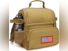 ATRIPACK 2 Compartment Lunch Bag for Men Adult, Tactical Lunch Box Leakproof Insulated Large Cooler Bag for Work with Adjustable Shoulder Strap Flag Double Layer Lunch Pail Brown 32