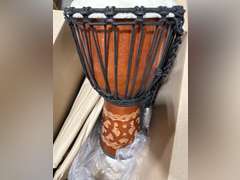 Terre Percussion Djembe Standard line carve Handmade Drum Circle Instrument, Carved Mahogany, 20" tall, 10" head, NK149 135