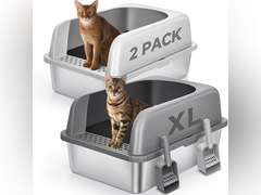 2 Pack Stainless Steel Cat Litter Box with Lid, XL Extra Large Metal Box for Big Cats, 24" L x 16" W x 12" H, Enclosed Litter Box High Sided, Non-Sticky, Include Litter Scoop 69