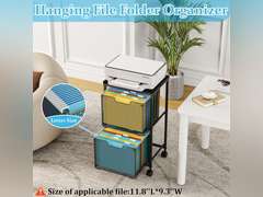 Rolling File Cart with 2 Storage Drawers, Under Desk Storage, Hanging File Folder Organizer with Wheels, Printer Stand Utility Craft Cart Filing Cabinet for Home Office,Black 50