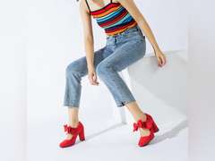 MAIERNISI JESSI Women's Bowknot Mary Jane Block Heel Round Pumps Closed Toe Dress Shoes size 9 34