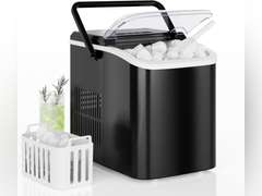 DUMOS Countertop Ice Maker with Handle, 26lbs/24H Portable Ice Machine, 9 Bullet Ice Cubes Ready in 6 Mins, Self-Cleaning, Quiet Compact Ice Maker for Home, Kitchen, RV, Camping, Black 50