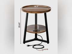 Round End Table with Charging Station, 19.7" Dia x 23.63" H, Side Table with Storage Shelf, Accent Table, for Living Room, Bedroom, Small Spaces, Metal Frame, Industrial Style (Brown + Black) 66