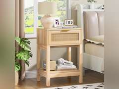 (See pictures)Rattan Nightstand Set of 2, Side Table with Drawer Open Shelf, Cane Accent Bedside End Table with Solid Wood Legs, Boho Bedside Table End Table Side Table Accent Table for Bedroom, Dorm & Small Spaces 130