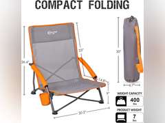 PORTAL Beach Chairs for Adults Camping Low Lightweight Portable Chair with Cup Holder Mesh Back Carry Bag for Outdoor Sand Lawn Travel Picnic Festival Concert, 350LBS 80