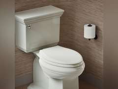 KOHLER 4636-RL-NY Cachet ReadyLatch Elongated Toilet Seat Slow Close, Soft Close Toilet Seat Quiet Lid, Contoured Grip-Tight Bumpers Installation Hardware, Apartment Essentials, Dune 64