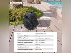 STUDIOFINIX 6.5" Rock Speakers Outdoor Waterproof - 5.3 Bluetooth Wireless Speaker Solar Powered Max Peak 200W for Garden,Patio,Deck,Pool,Backyard (Gray 1 Pair) 200