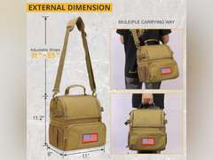 ATRIPACK 2 Compartment Lunch Bag for Men Adult, Tactical Lunch Box Leakproof Insulated Large Cooler Bag for Work with Adjustable Shoulder Strap Flag Double Layer Lunch Pail Brown 32