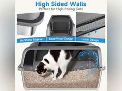 2 Pack Stainless Steel Cat Litter Box with Lid, XL Extra Large Metal Box for Big Cats, 24" L x 16" W x 12" H, Enclosed Litter Box High Sided, Non-Sticky, Include Litter Scoop 69