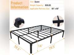Screw Free Queen Size Bed Frame No Box Spring Needed 14 Inch Queen Platform Heavy Duty Support 650lbs Easy to Assembly,Noise and Tool Free Black Queen Bed Frame 100
