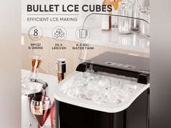 DUMOS Countertop Ice Maker with Handle, 26lbs/24H Portable Ice Machine, 9 Bullet Ice Cubes Ready in 6 Mins, Self-Cleaning, Quiet Compact Ice Maker for Home, Kitchen, RV, Camping, Black 50