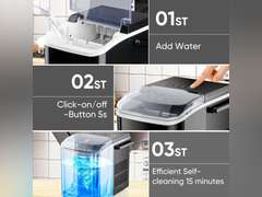 DUMOS Countertop Ice Maker with Handle, 26lbs/24H Portable Ice Machine, 9 Bullet Ice Cubes Ready in 6 Mins, Self-Cleaning, Quiet Compact Ice Maker for Home, Kitchen, RV, Camping, Black 50