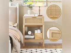(See pictures)Rattan Nightstand Set of 2, Side Table with Drawer Open Shelf, Cane Accent Bedside End Table with Solid Wood Legs, Boho Bedside Table End Table Side Table Accent Table for Bedroom, Dorm & Small Spaces 130