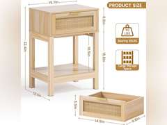 (See pictures)Rattan Nightstand Set of 2, Side Table with Drawer Open Shelf, Cane Accent Bedside End Table with Solid Wood Legs, Boho Bedside Table End Table Side Table Accent Table for Bedroom, Dorm & Small Spaces 130