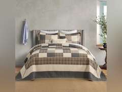 SahSahCasa 120"x120" 100% Cotton Oversized California King Bedspread Coverlet Quilt Set, Cal King Quilted Bedspread Extra Large Quilt, XL Bed Spread Lightweight Comforter, 3pc, Charcoal/Beige/Brown 180