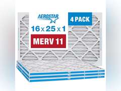 Aerostar 16x25x1 MERV 11 - 4 Count - Pleated HVAC, Furnace & Air Conditioner Filters - Removes Dust, Cold & Flu Germs, Lint, Mold, Pet Dander, Allergy-Causing Pollen, Smog & Smoke 35